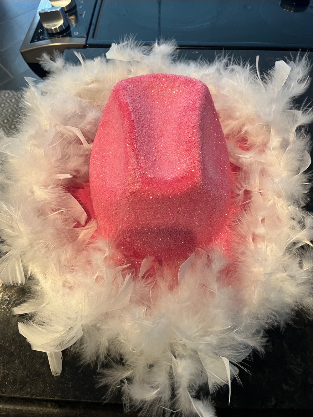 Pink Glitter Cowboy Hat with White Feather